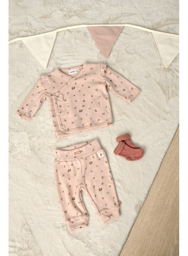 Overslagshirt pointelle rib AOP - Fall in Love 51602809 | Roze melange (190)