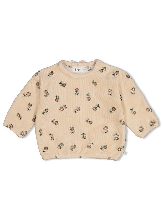 Sweater velours rib met borduursels - Lucky Bloombird 51602915 | Offwhite (600)