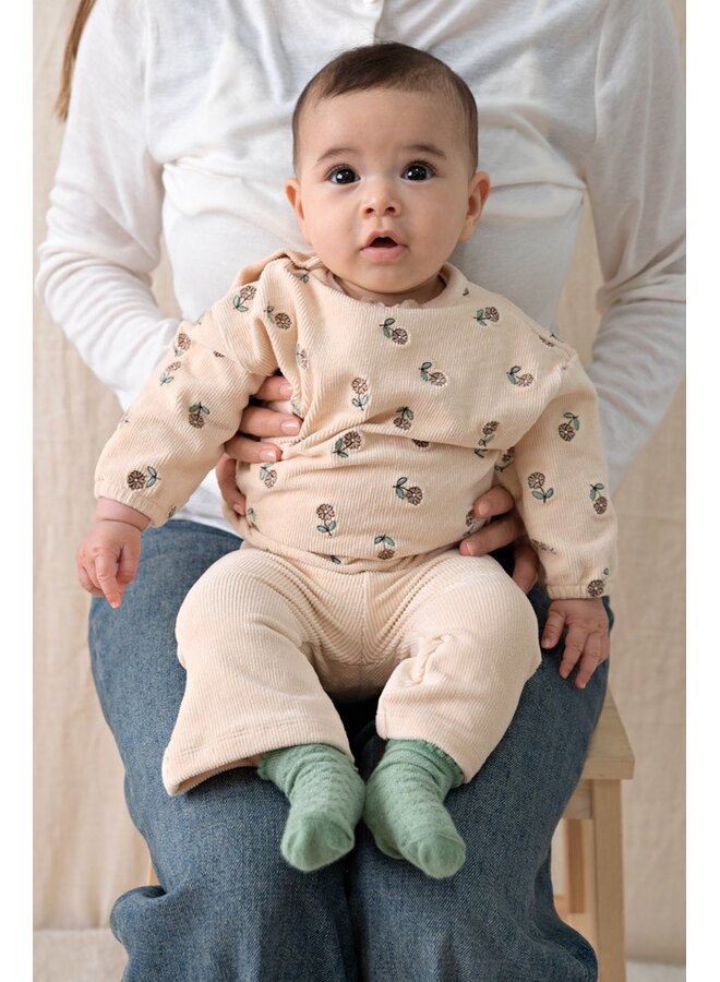 Sweater velours rib met borduursels - Lucky Bloombird 51602915 | Offwhite (600)