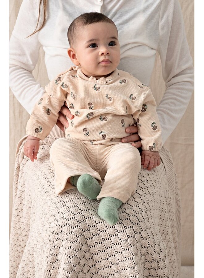 Sweater velours rib met borduursels - Lucky Bloombird 51602915 | Offwhite (600)