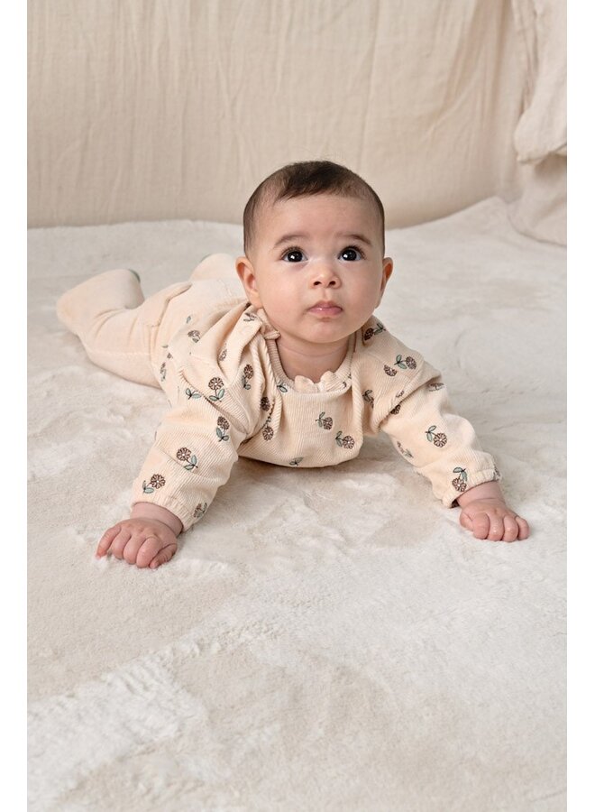 Sweater velours rib met borduursels - Lucky Bloombird 51602915 | Offwhite (600)