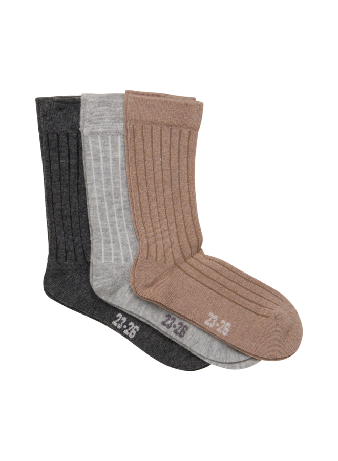 Wool Socks - rib (3-pack) 5980 | Grey Melange (123)