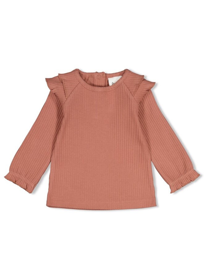 Longsleeve rib met ruches - Dress to Impress 51602846 | Mauve (285)