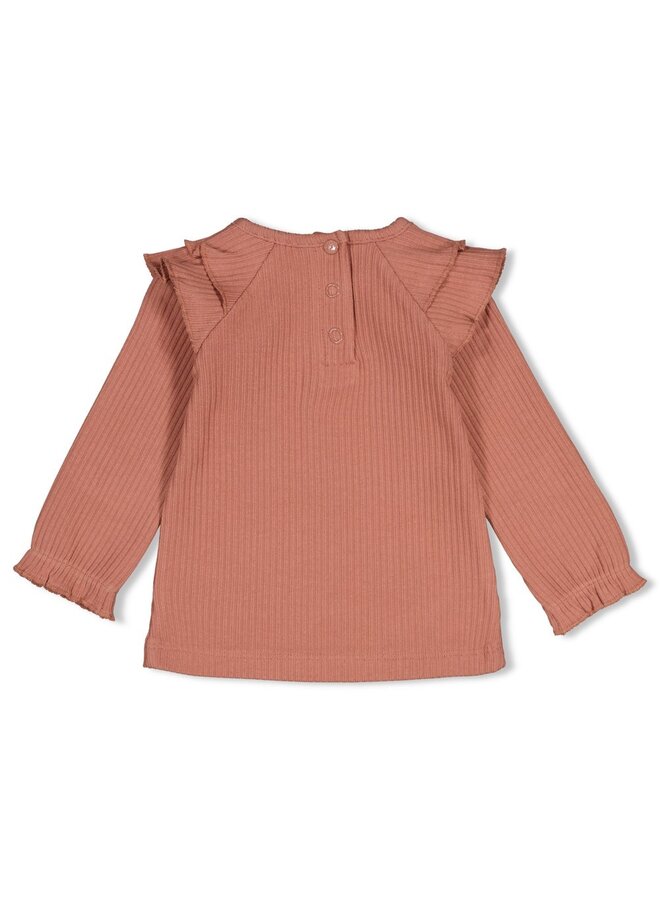 Longsleeve rib met ruches - Dress to Impress 51602846 | Mauve (285)