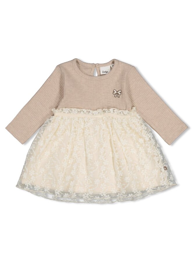 Jurk met geborduurd tule - Dress to Impress 51400597 | Taupe melange (730)