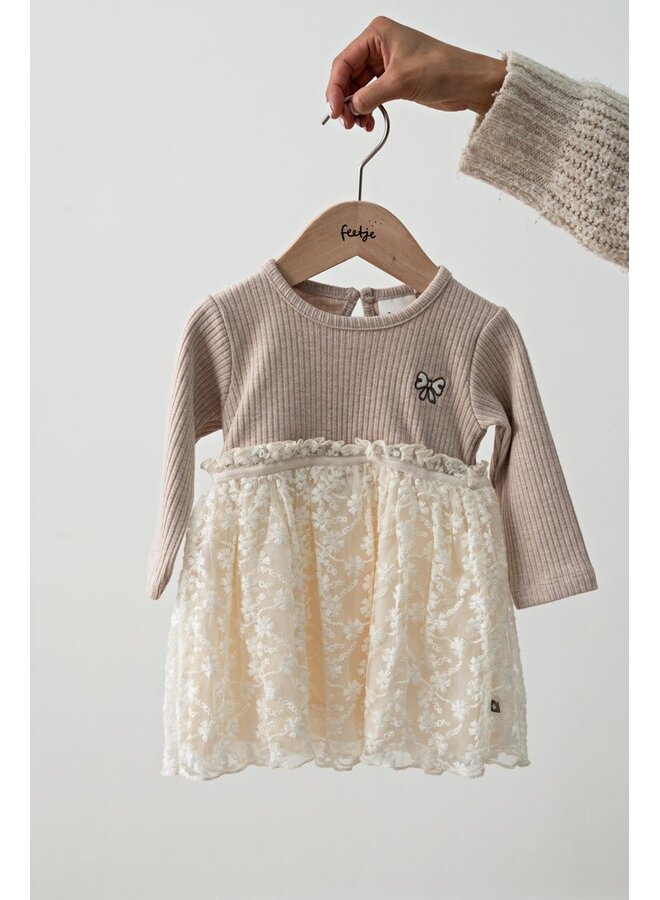 Jurk met geborduurd tule - Dress to Impress 51400597 | Taupe melange (730)