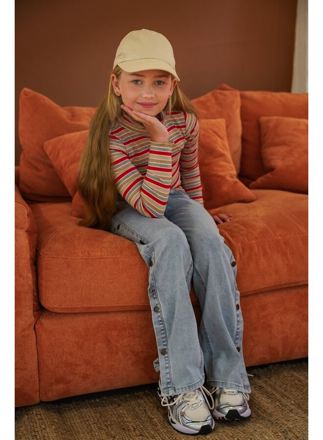 F608-5608 Fieke Flo girls straight leg denim pants with button details | Holographic denim 118 (W26)
