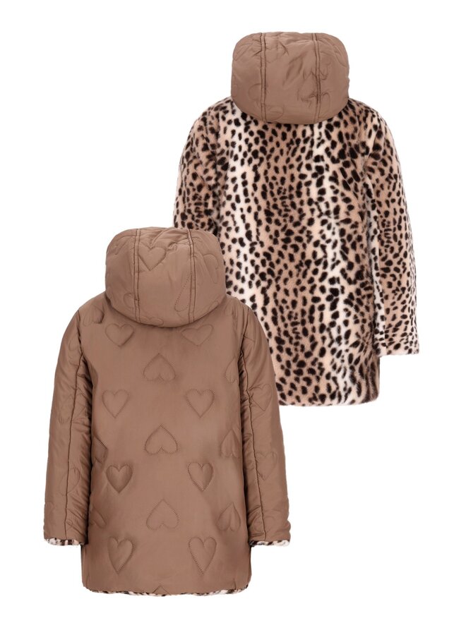 F607-5216 Anna Flo girls reversible midi hooded jacket | Choco 470 (W26)