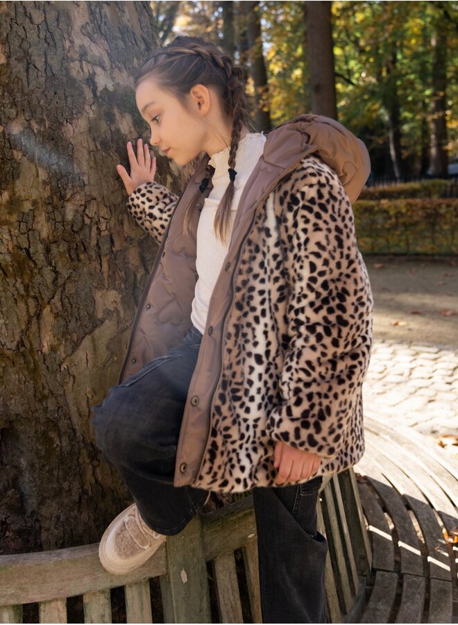 F607-5216 Anna Flo girls reversible midi hooded jacket | Choco 470 (W26)