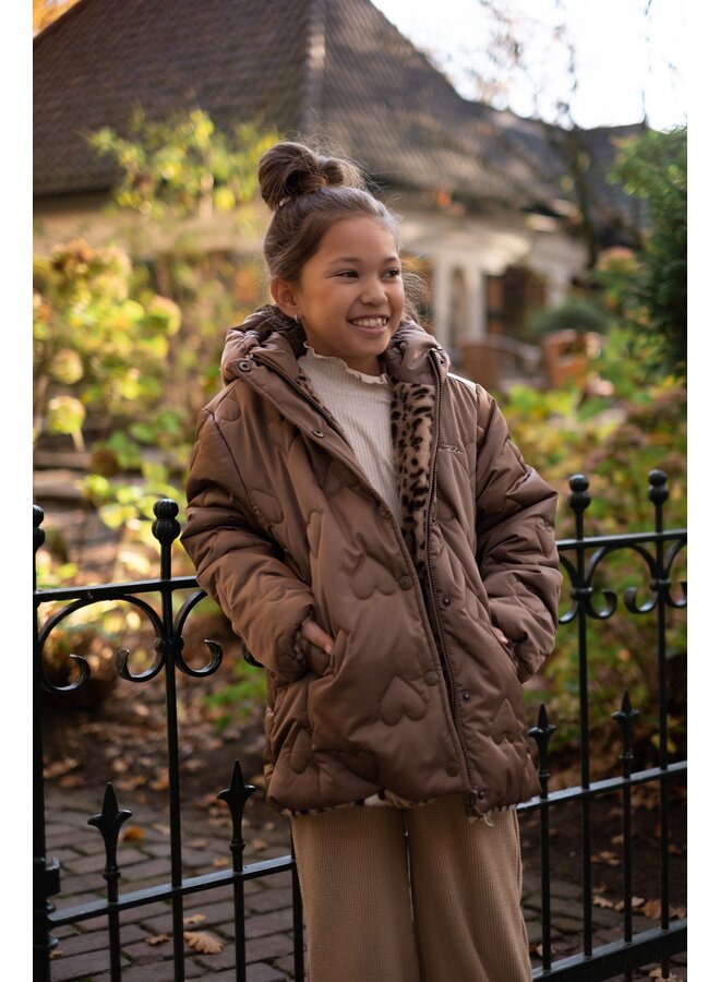 F607-5216 Anna Flo girls reversible midi hooded jacket | Choco 470 (W26)