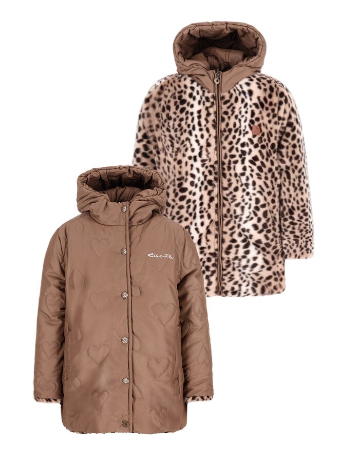 F607-5216 Anna Flo girls reversible midi hooded jacket | Choco 470 (W26)
