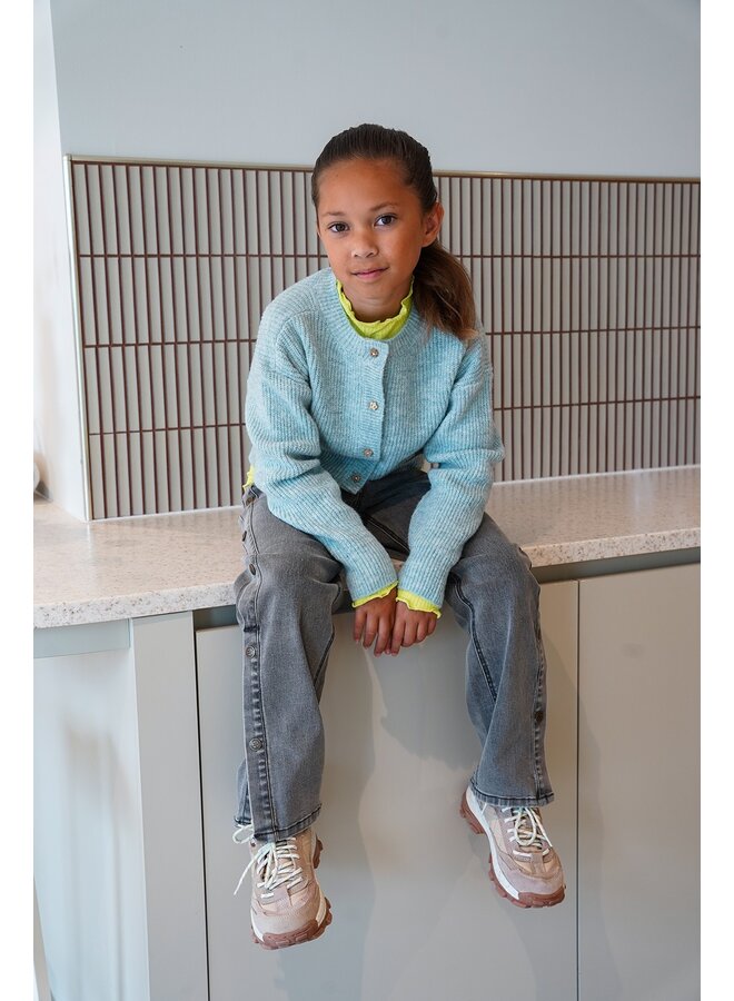 F608-5315 Do Flo girls knitted cardigan with button closure | Aqua 110 (W26)