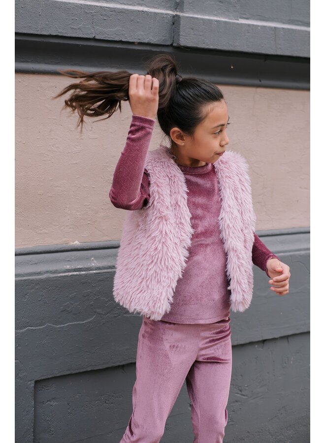 F608-5607 Femke Flo girls velvet glitter flared pants | Purple mauve 628 (W26)