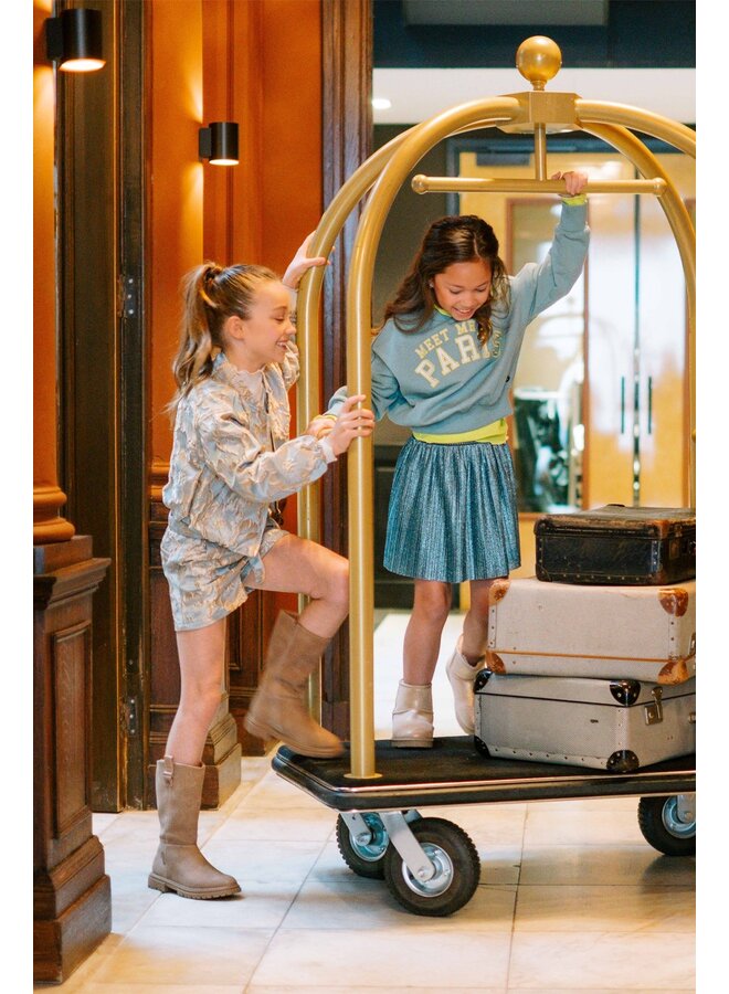 F608-5704 Solly Flo girls plissé glitter skirt | D. aqua 134 (W26)