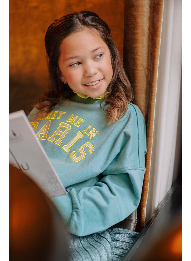 F608-5305 Danee Flo girls oversized sweater | D. aqua 134 (W26)