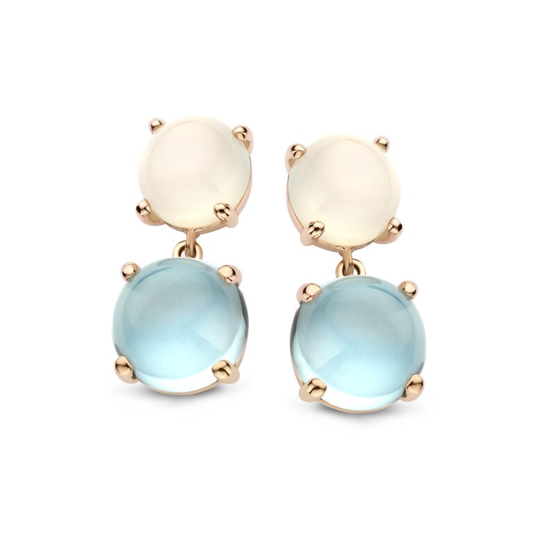 Los Angeles Earstuds white moonstone and blue topaz