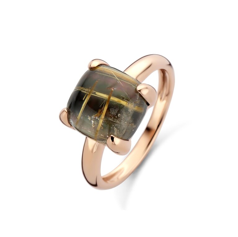 Lucca Ring doublet grey moonstone and black rutilized quartz