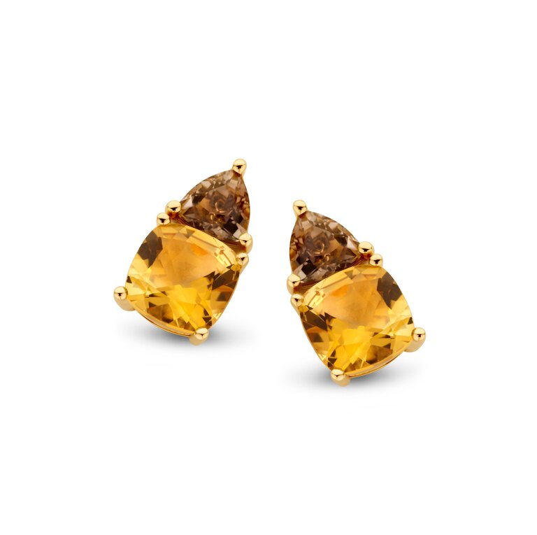 Nice Earstuds smoky quartz and citrine