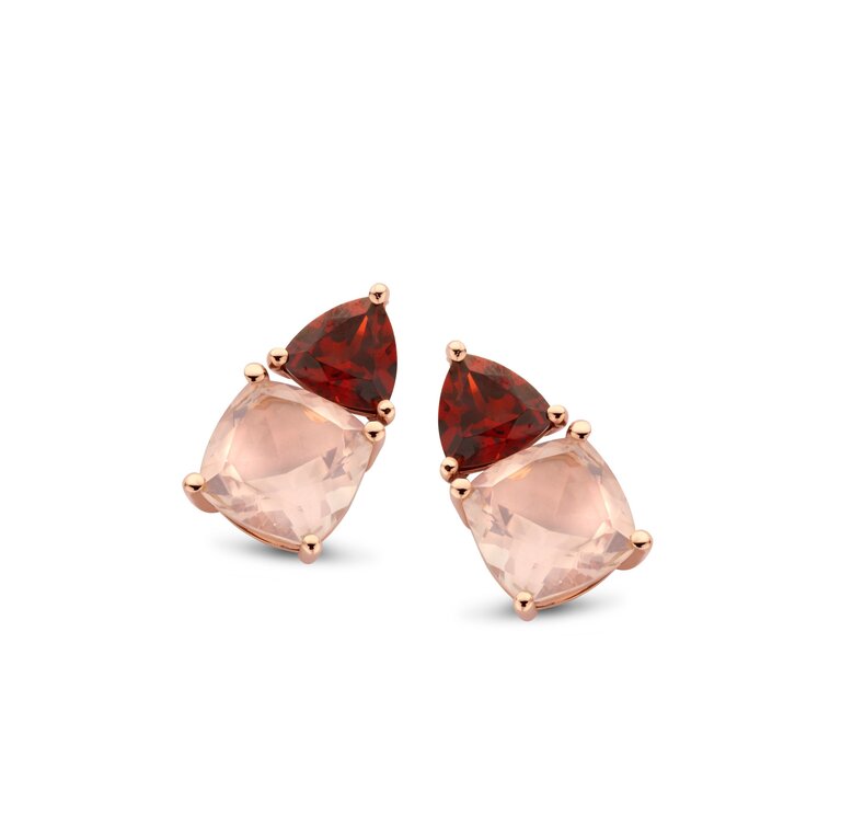 Nice Earstuds garnet and rose quartz