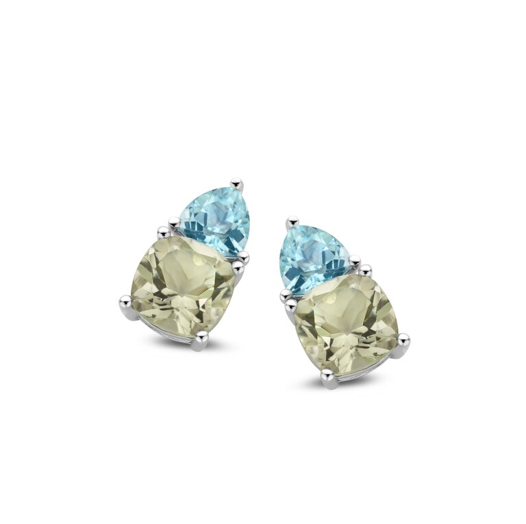 Nice Earstuds blue topaz and green amethist