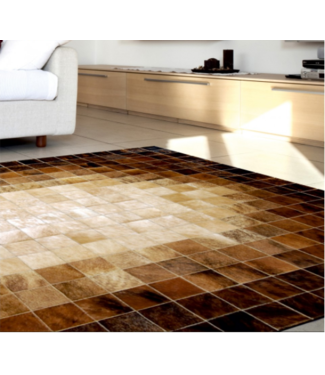 Patchwork cowhide rug mosaic beige-brown K-1687 (10x10cm)
