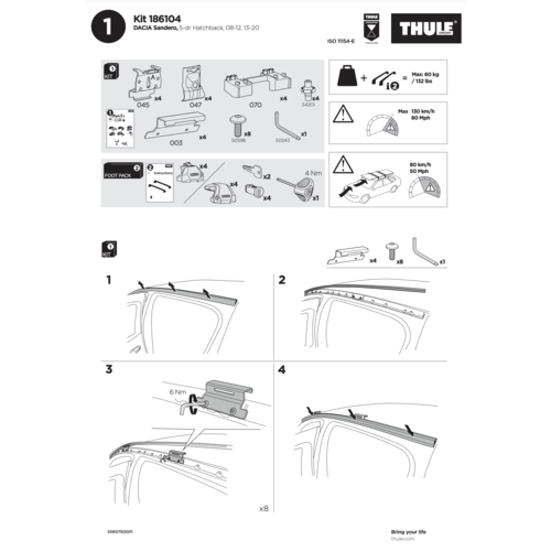 Thule SquareBar Thule SquareBar dakdragers Dacia Sandero bouwjaar 2008 t/m 2016