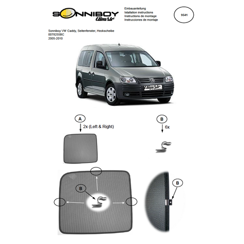 Sonniboy zonneschermen Sonniboy zonneschermenset Volkswagen Caddy Combi bouwjaar 2004 t/m 2010 type met achterklep