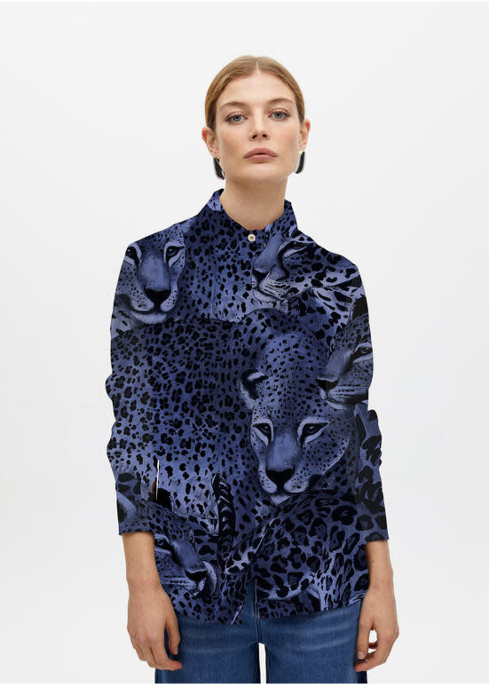 LF2515020 Camisa estampada en satén recta AZUL-AZUL