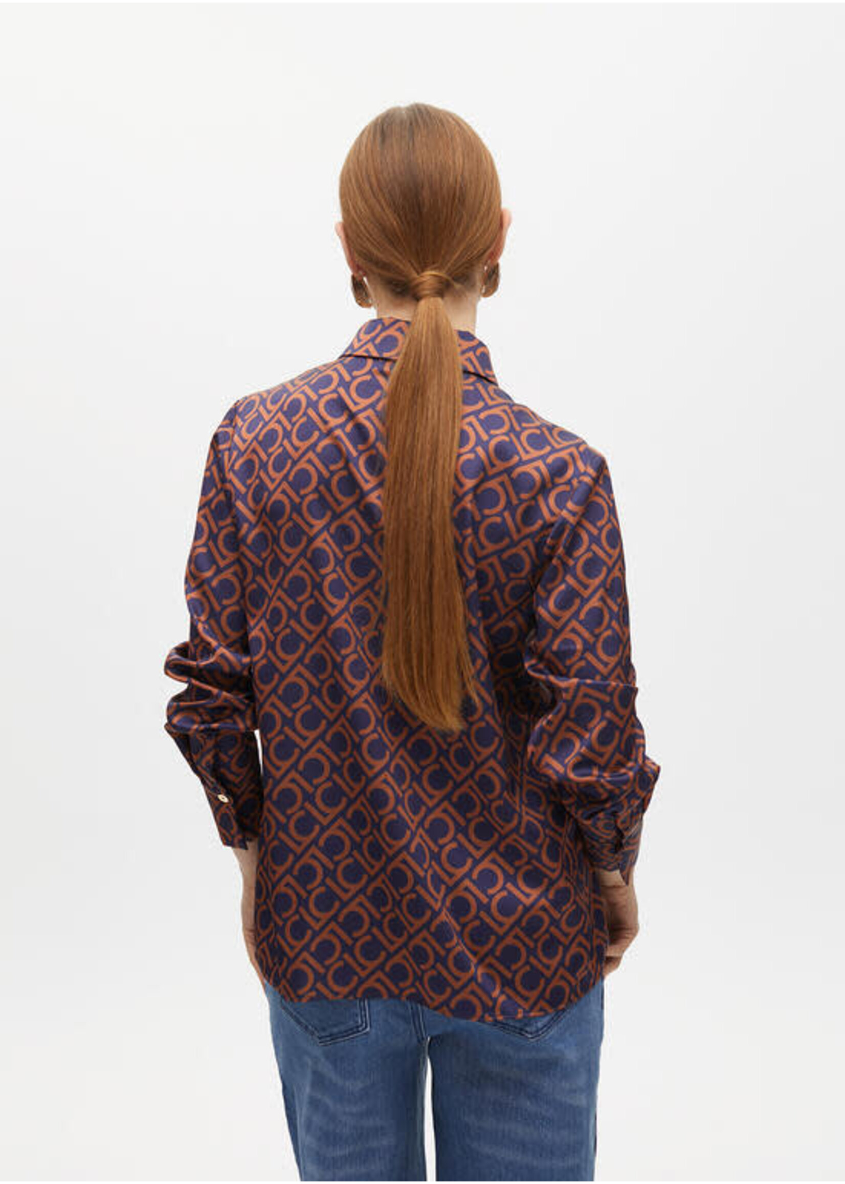 LF2515020 Camisa estampada en satén recta AZUL-MARRON