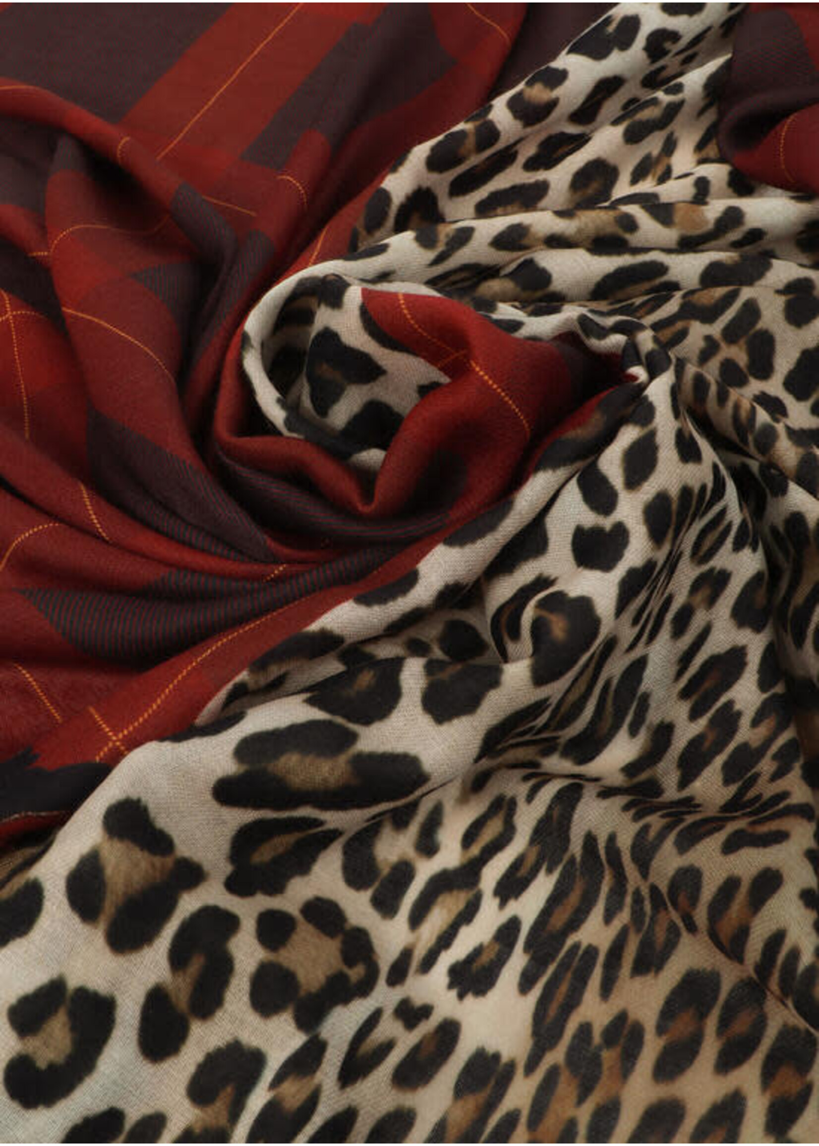 LF2507016 lar combinado animal print y tartan ROJO-MARRON