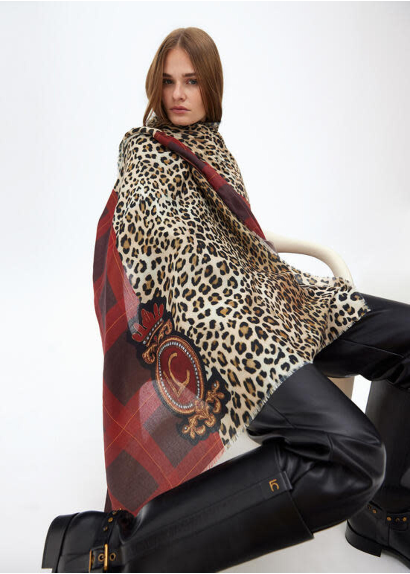 LF2507016 lar combinado animal print y tartan ROJO-MARRON