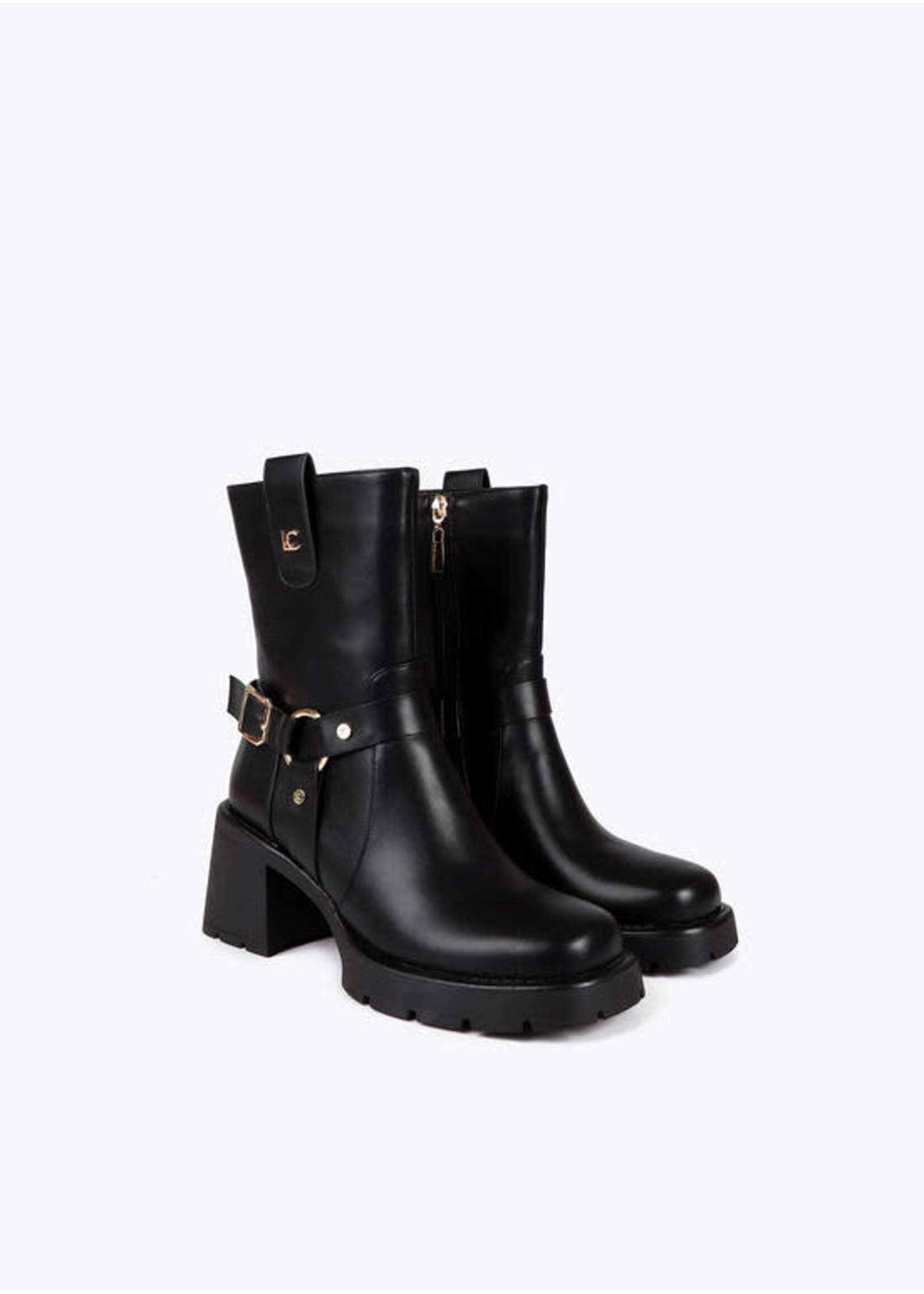 LF2505021 Bota de tacón de estilo motero con detalles metalizados NEGRO