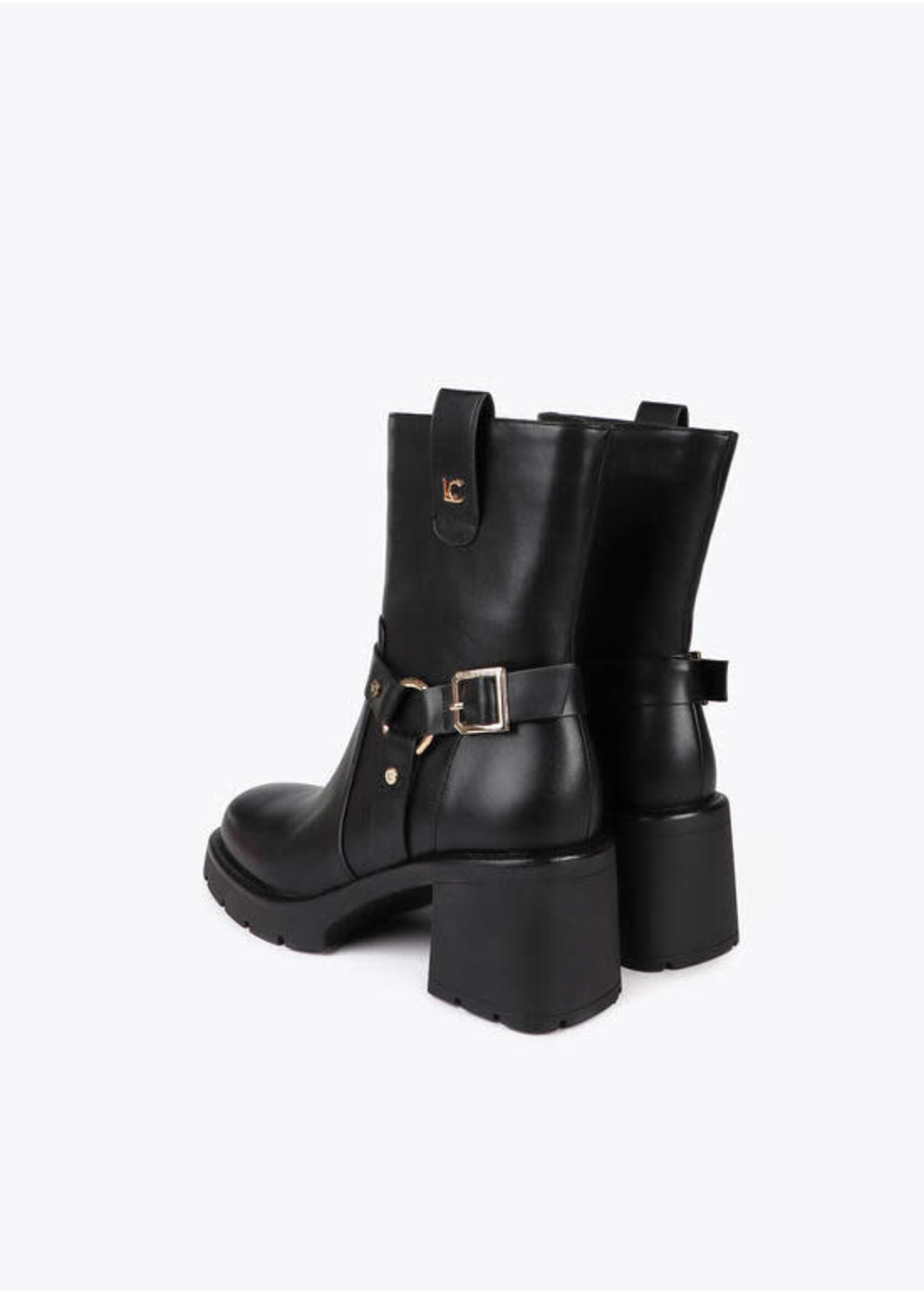 LF2505021 Bota de tacón de estilo motero con detalles metalizados NEGRO