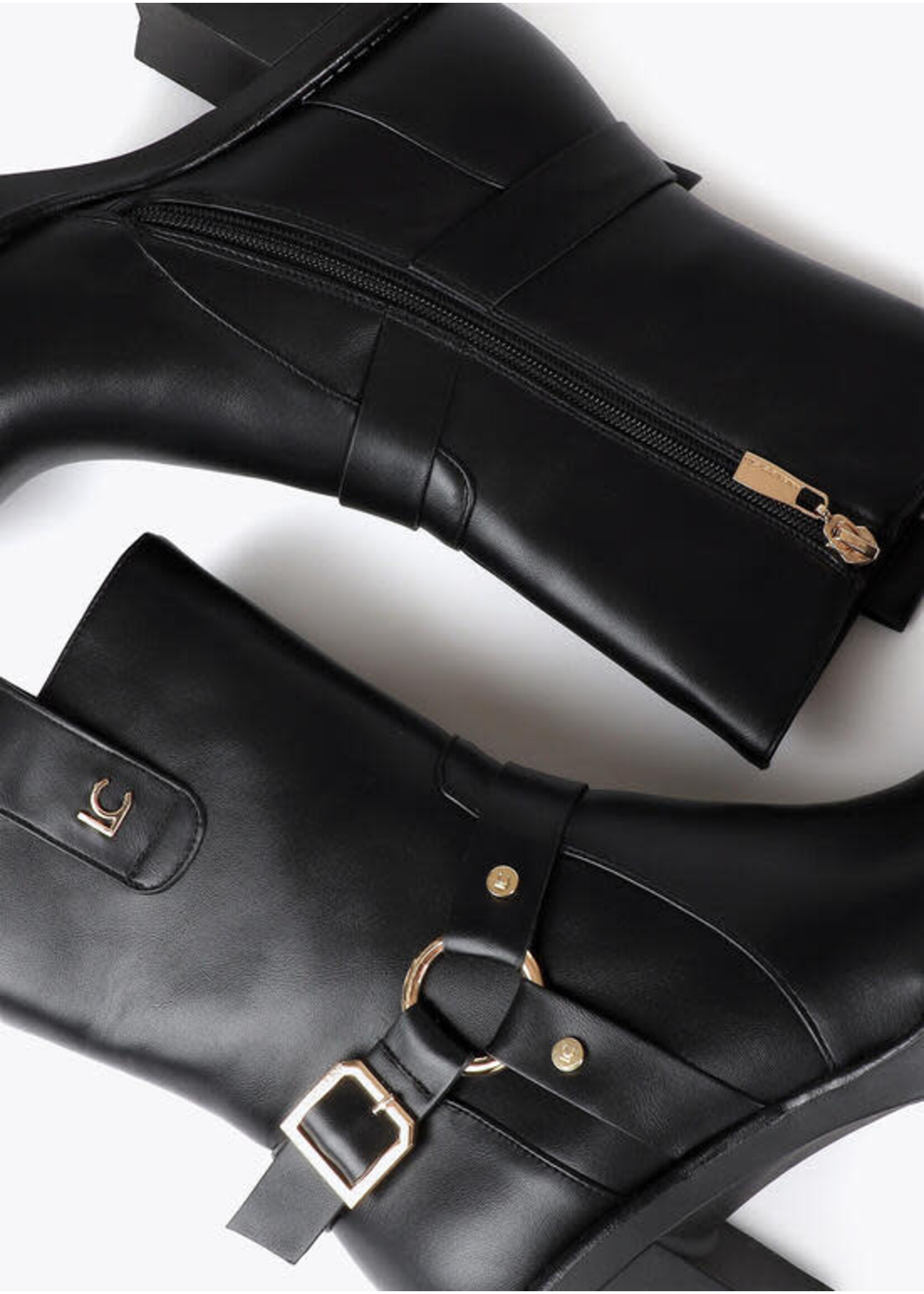 LF2505021 Bota de tacón de estilo motero con detalles metalizados NEGRO