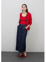 Lange denim rok met luipaardprint details op de zakken