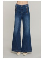 PALENCIA hoge taillebroek met riemlussen en denim knoopdetails