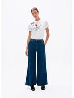 STUDDED WAISTBAND AND FRONT POCKET FLARE DENIM