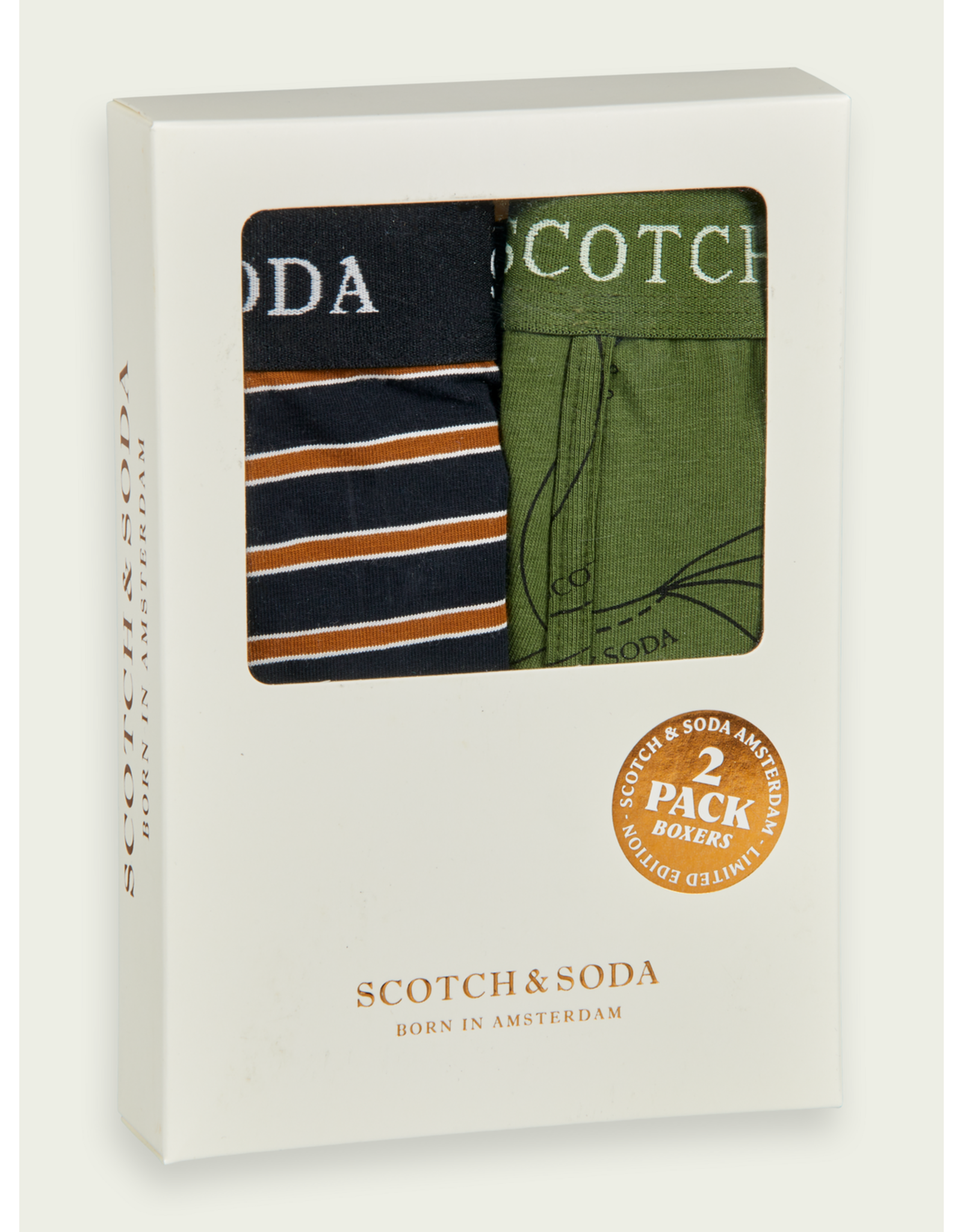 Scotch & Soda Boxershorts 2 pack khaki & gestreept