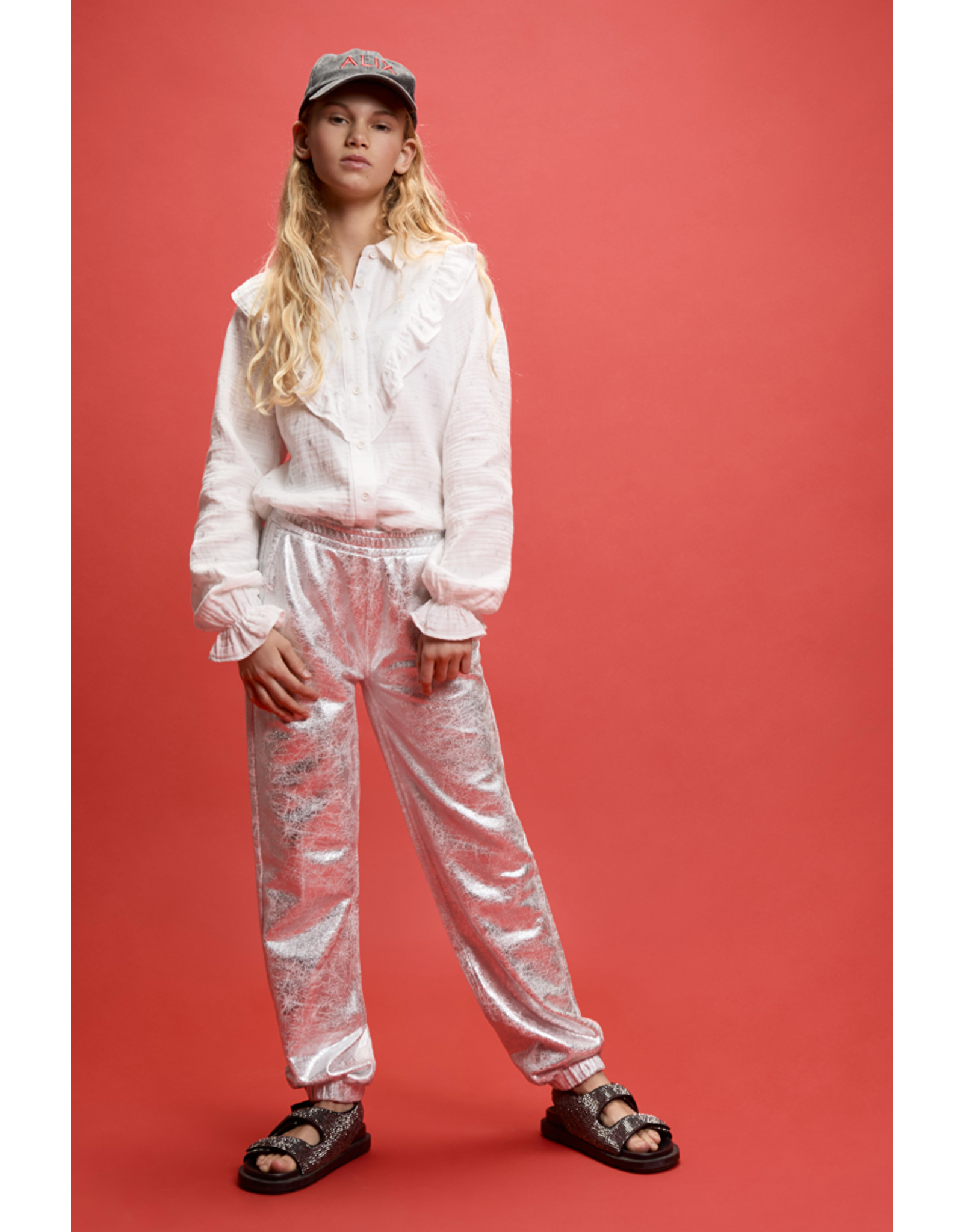 Alix mini Woven metallic pants zilver