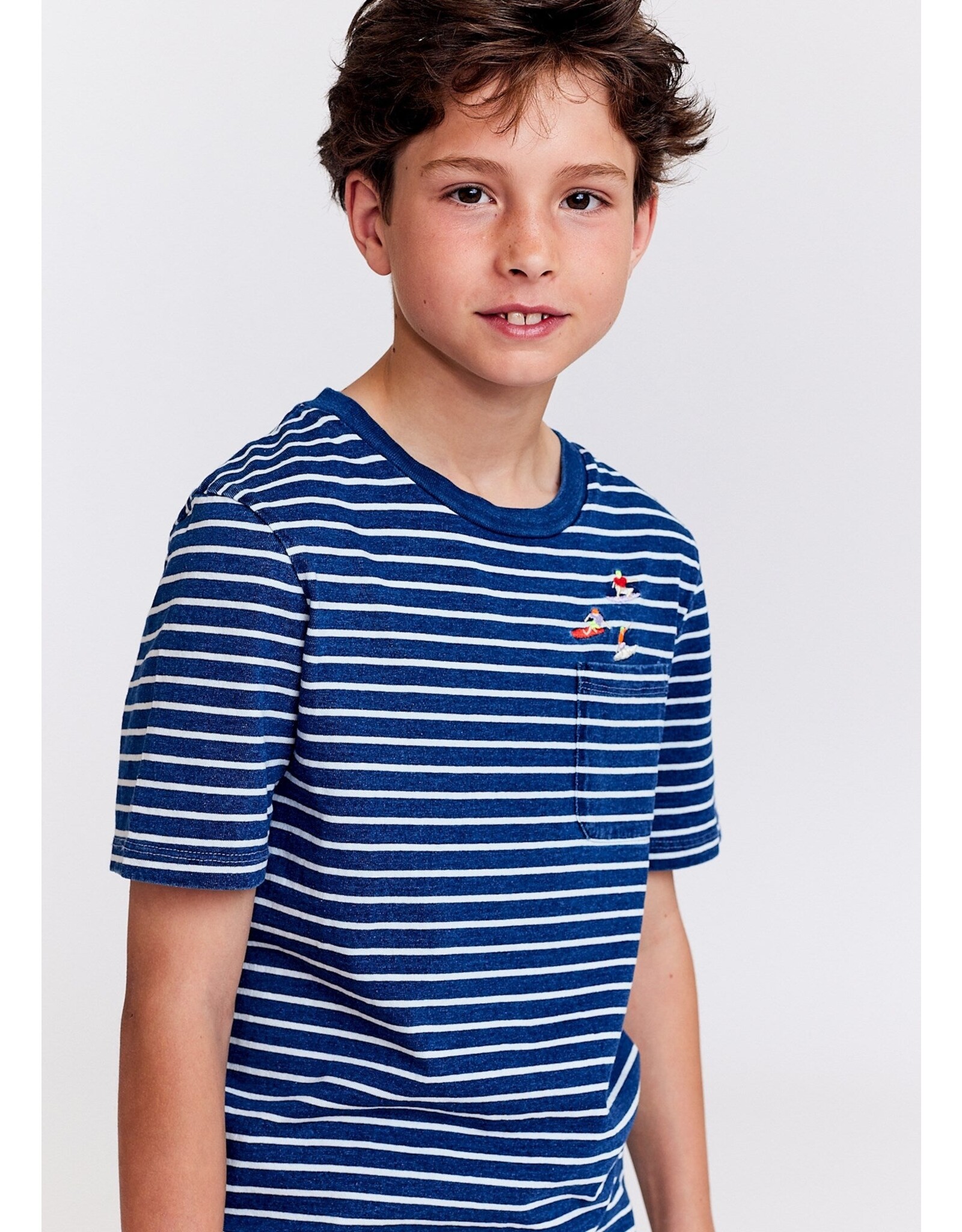 A076 t-shirt mick striped indigo
