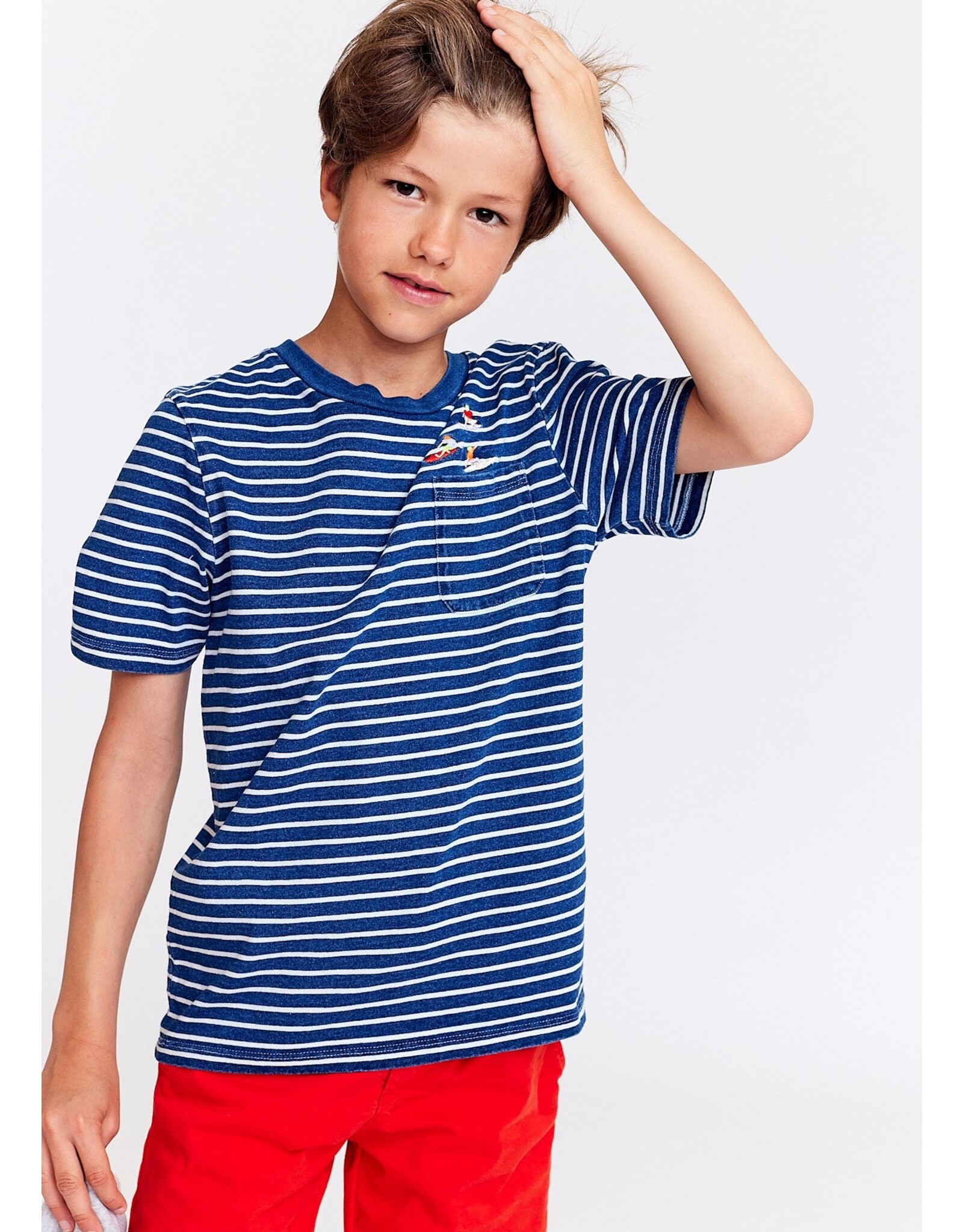 A076 t-shirt mick striped indigo