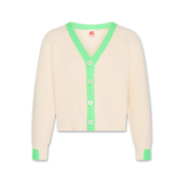 A076 Joice cardigan natural, groene rand