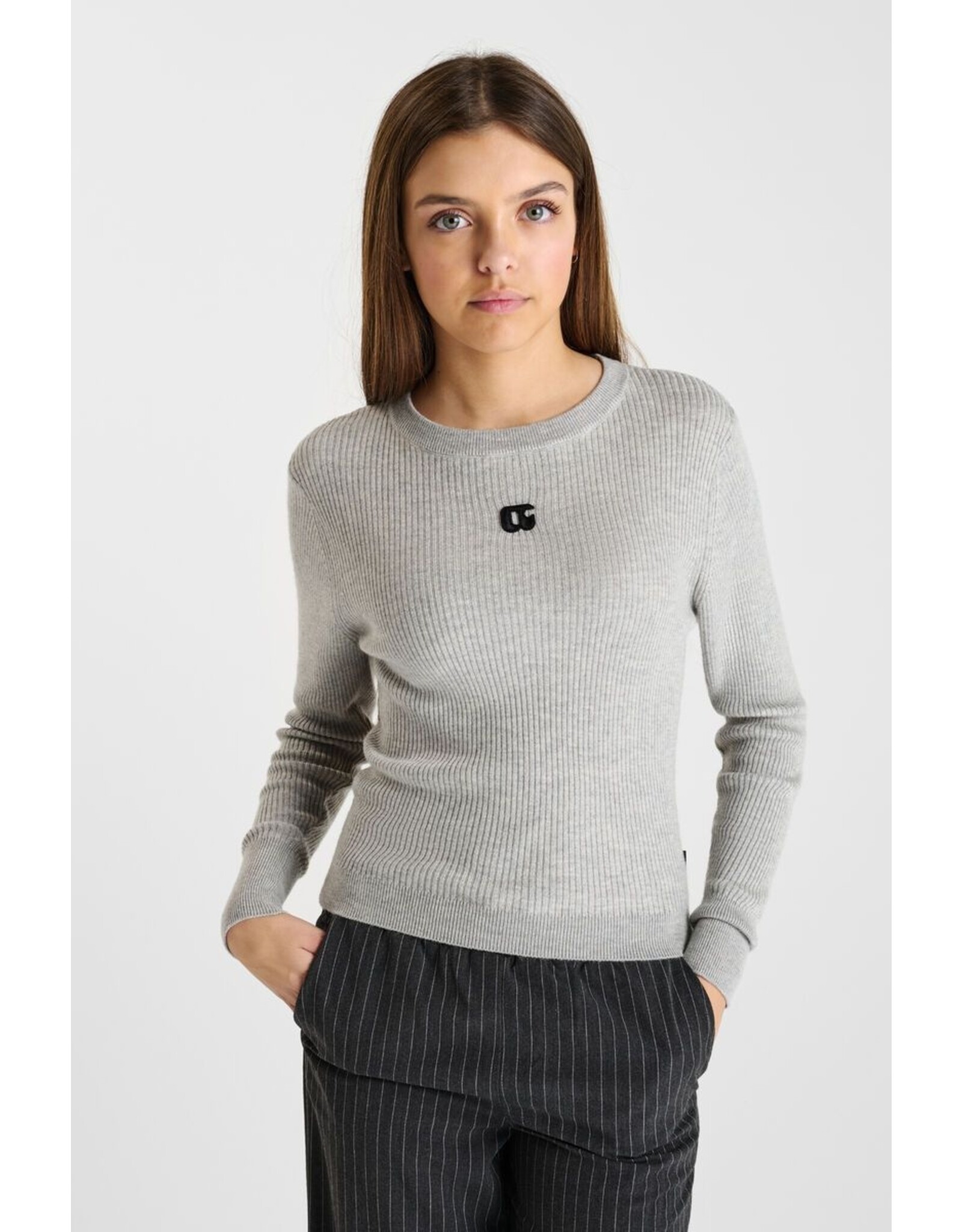 Le temps des cérises pull Stefygi ribbel grey melange