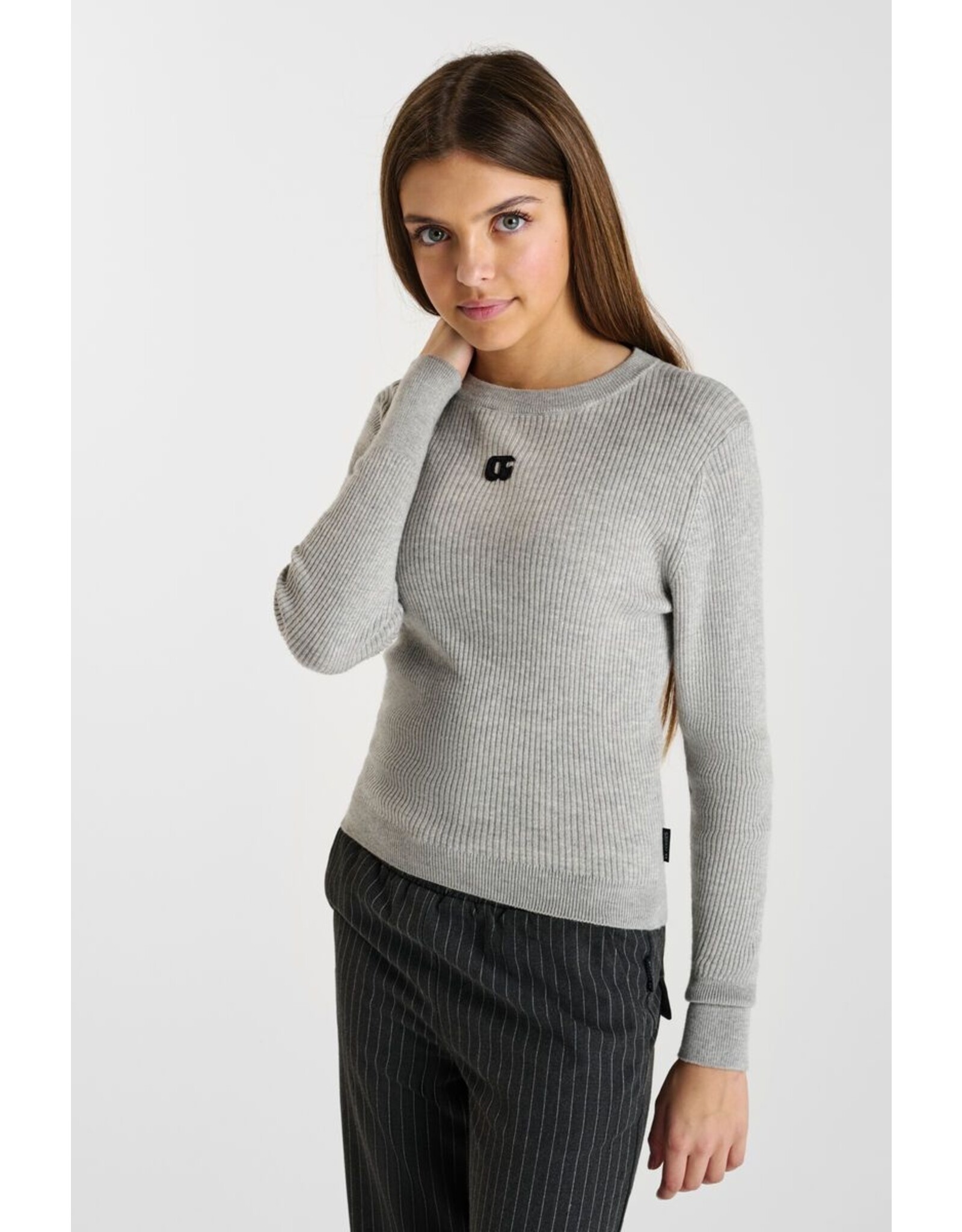 Le temps des cérises pull Stefygi ribbel grey melange