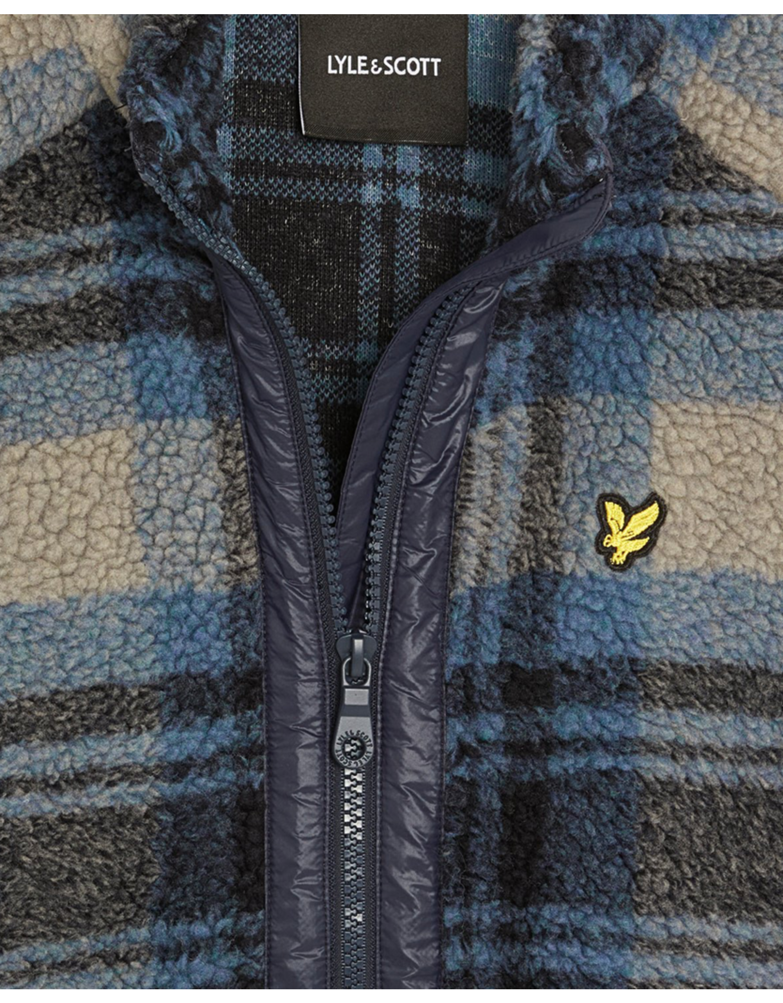 Lyle & Scott jas fleece geruit navy