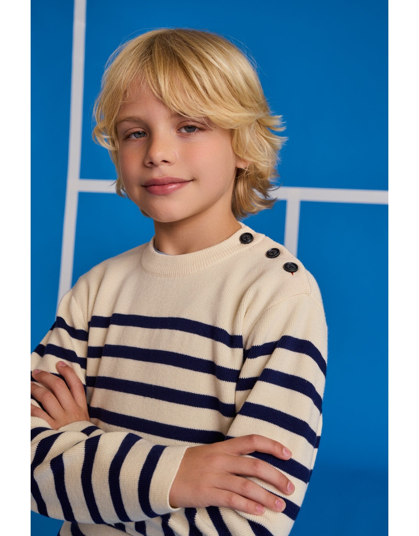 AO76 pull jule ecru marine gestreept