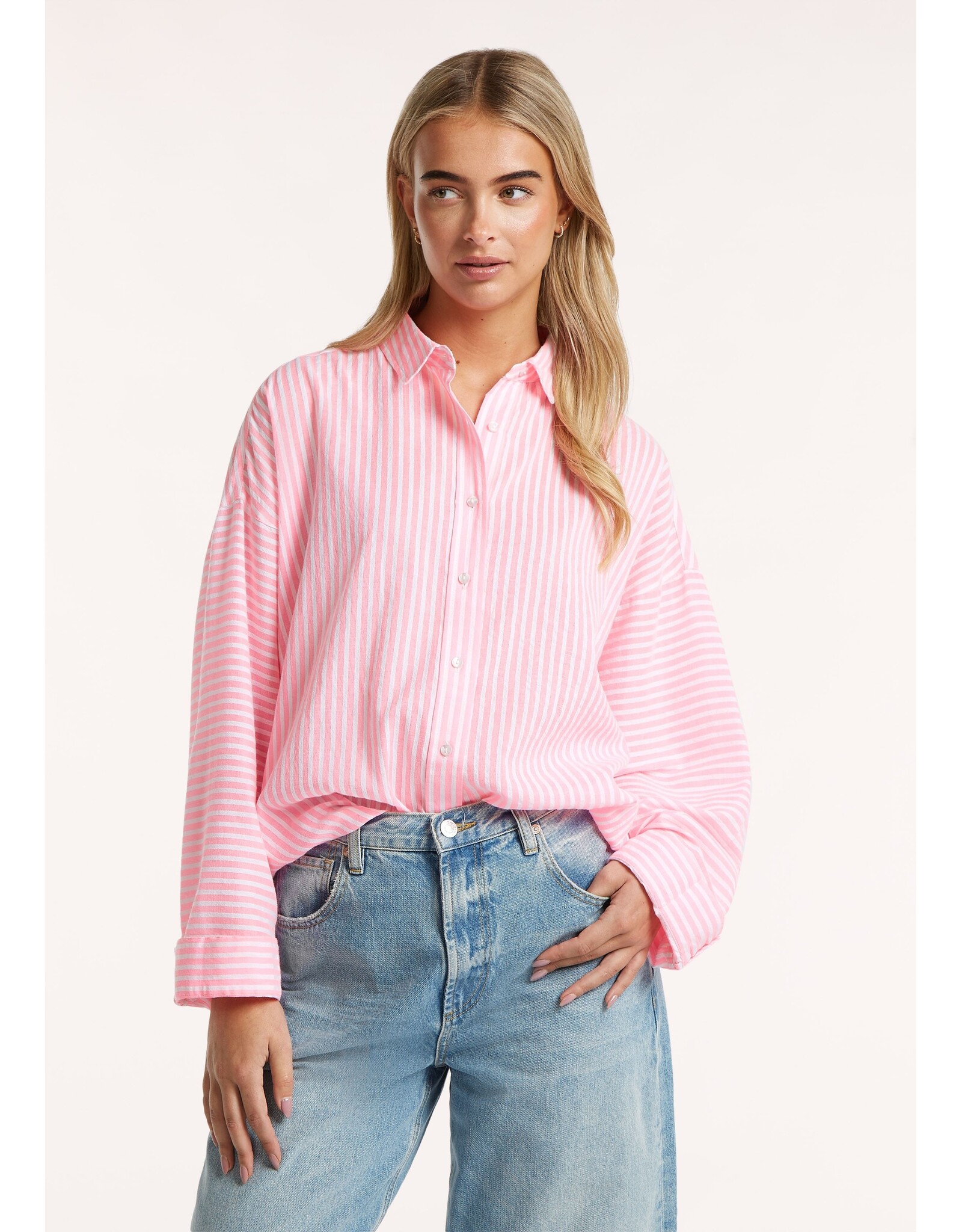 circle of trust gestreepte blouse Elena bright pink