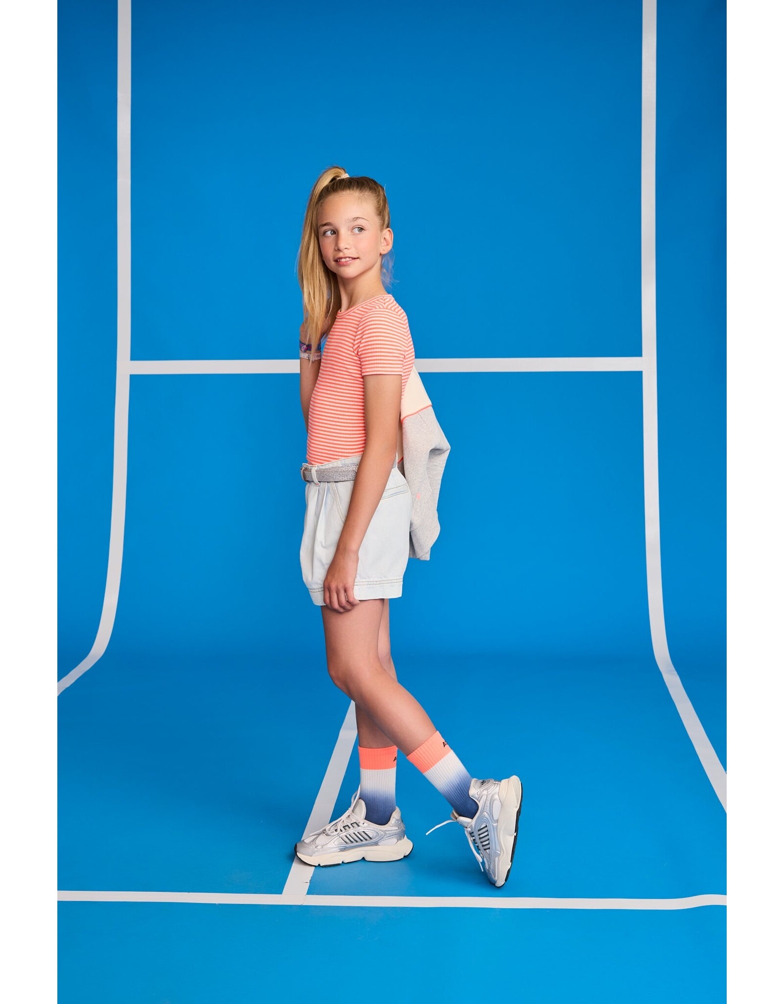 AO76 t-shirt emi  stripe fluo coral