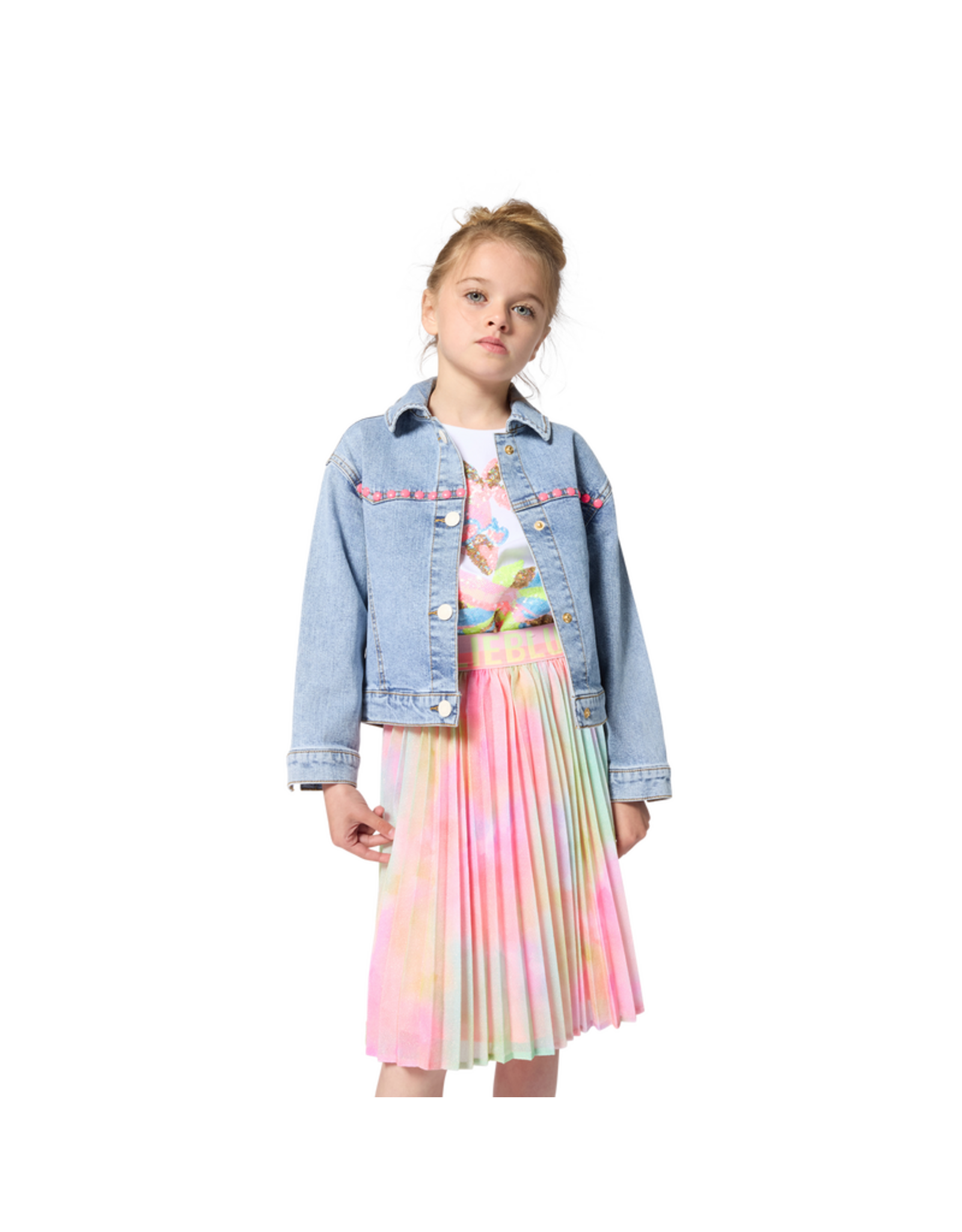 Billieblush jeansjas studs fluo roze