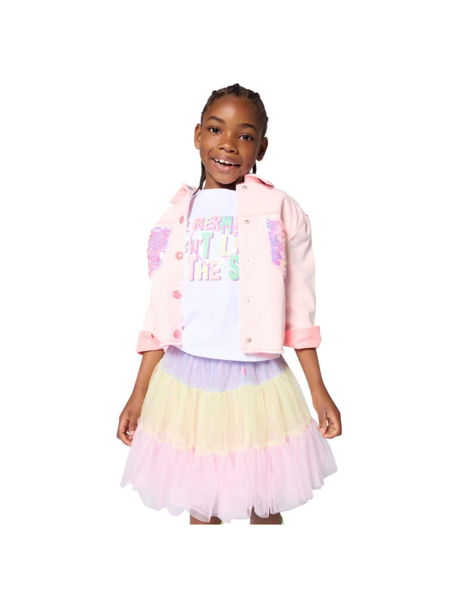 Billieblush jeansjas roze paillet zakje